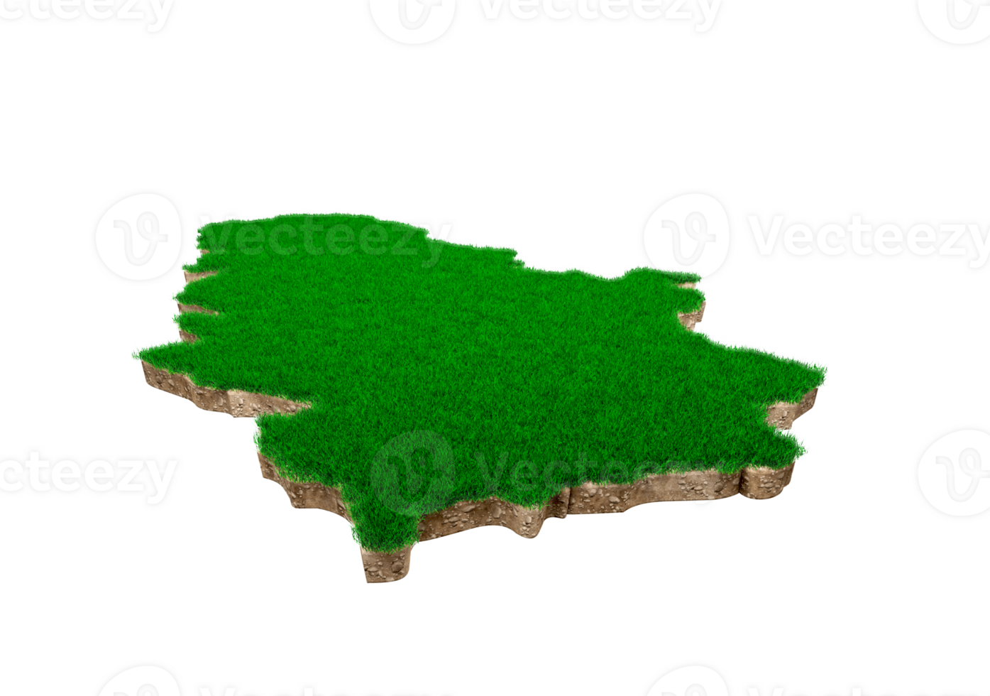 carte de la serbie coupe transversale de la géologie des sols avec de l'herbe verte et de la texture du sol rocheux illustration 3d png