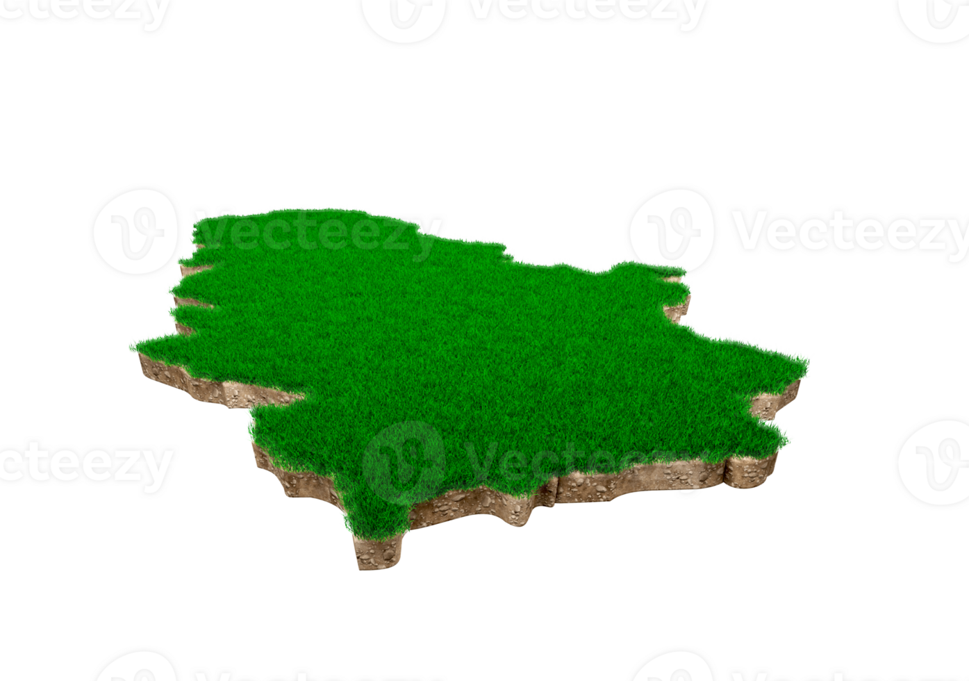 Serbia Map soil land geology cross section with green grass and Rock ground texture 3d illustration png