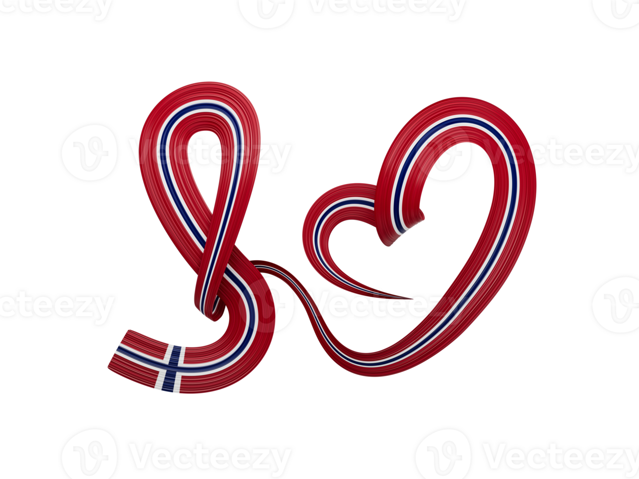 3d Flag Of Norway, Heart Shaped Wavy Awareness Ribbon flag, 3d illustration png