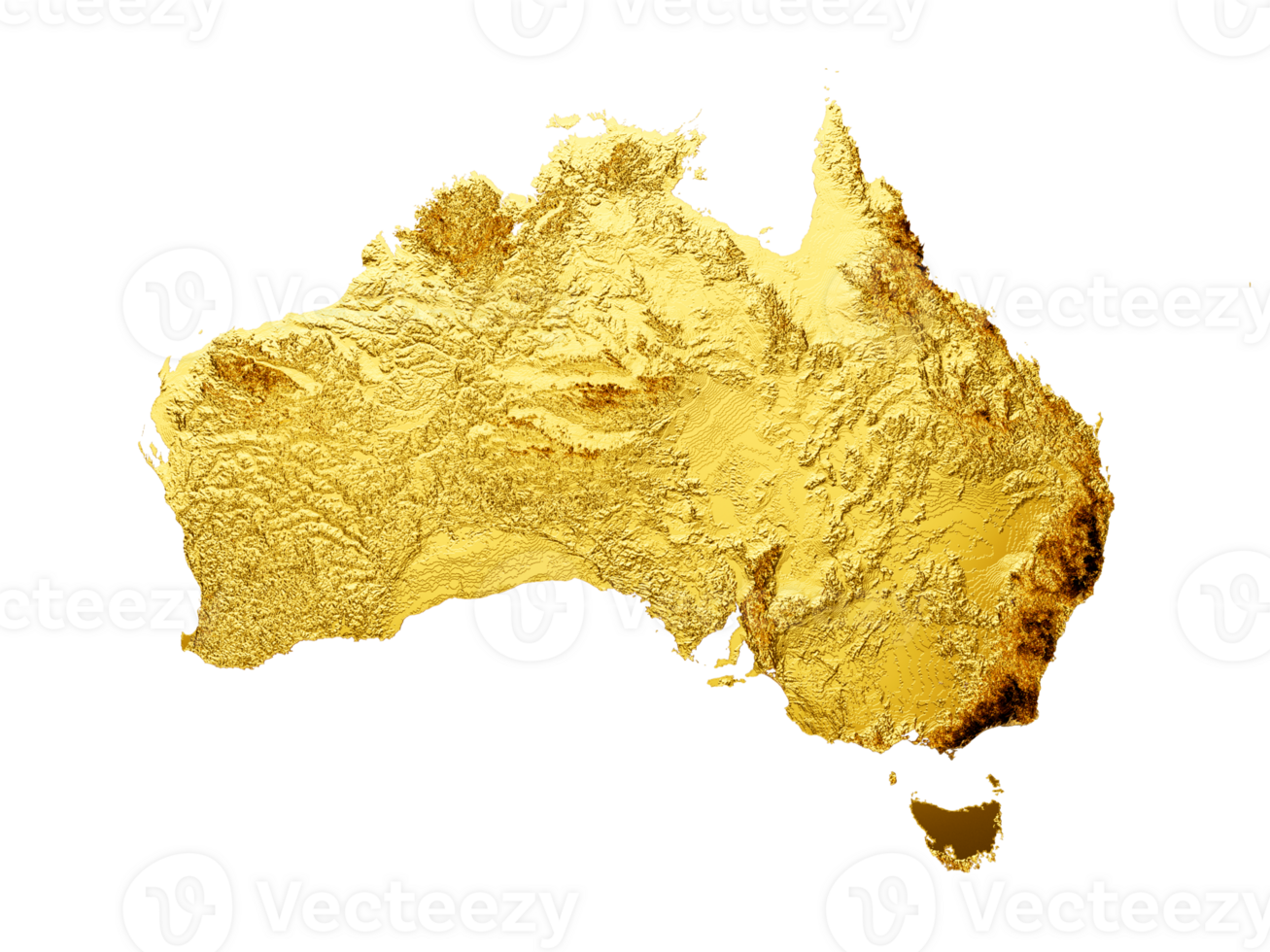 Australia Map Golden metal Color Height map 3d illustration png