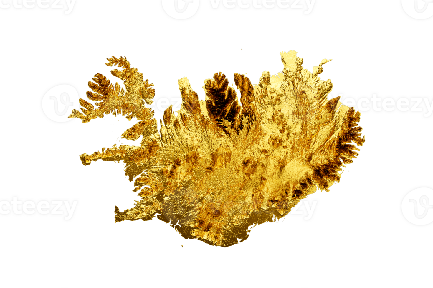 Iceland Map Golden metal Color Height map 3d illustration png