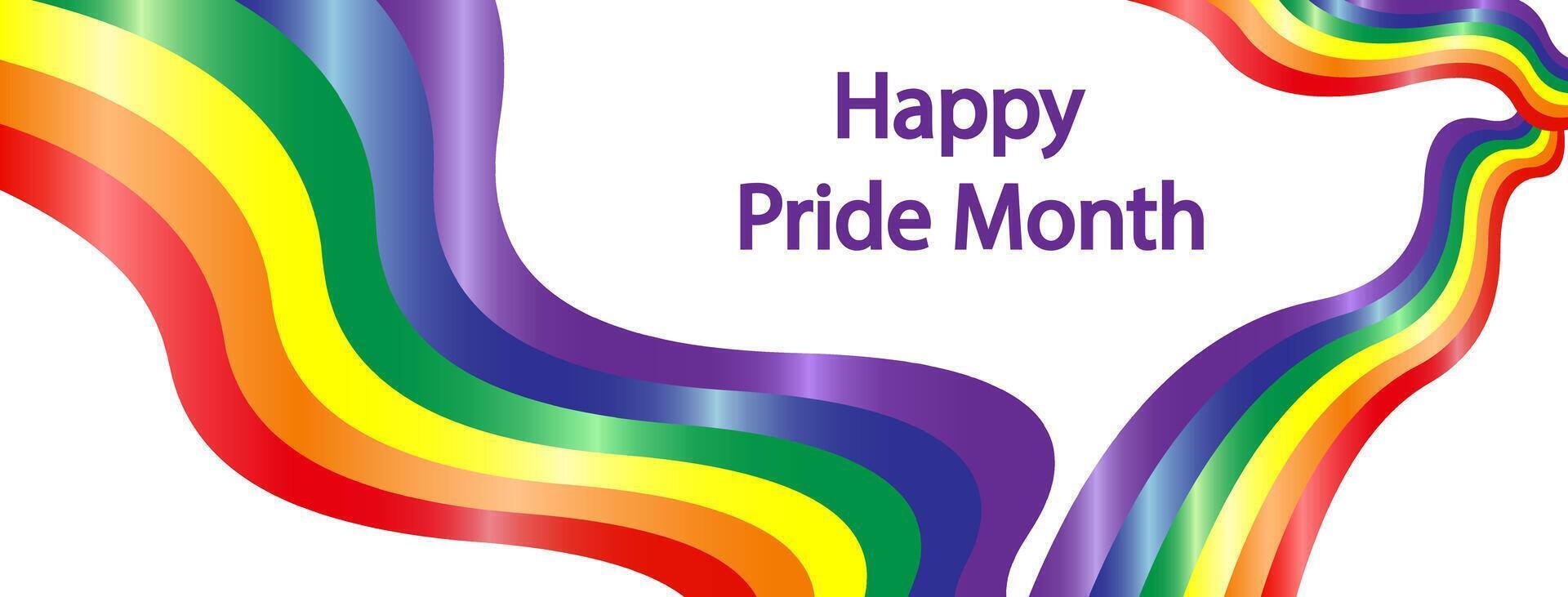 LGBTQ pride month banner. Rainbow PRIDE month with festival parades, parties and social events. Colorful rainbow flag. design template. LGBTQIA Pride Month Text. Pride flag . vector