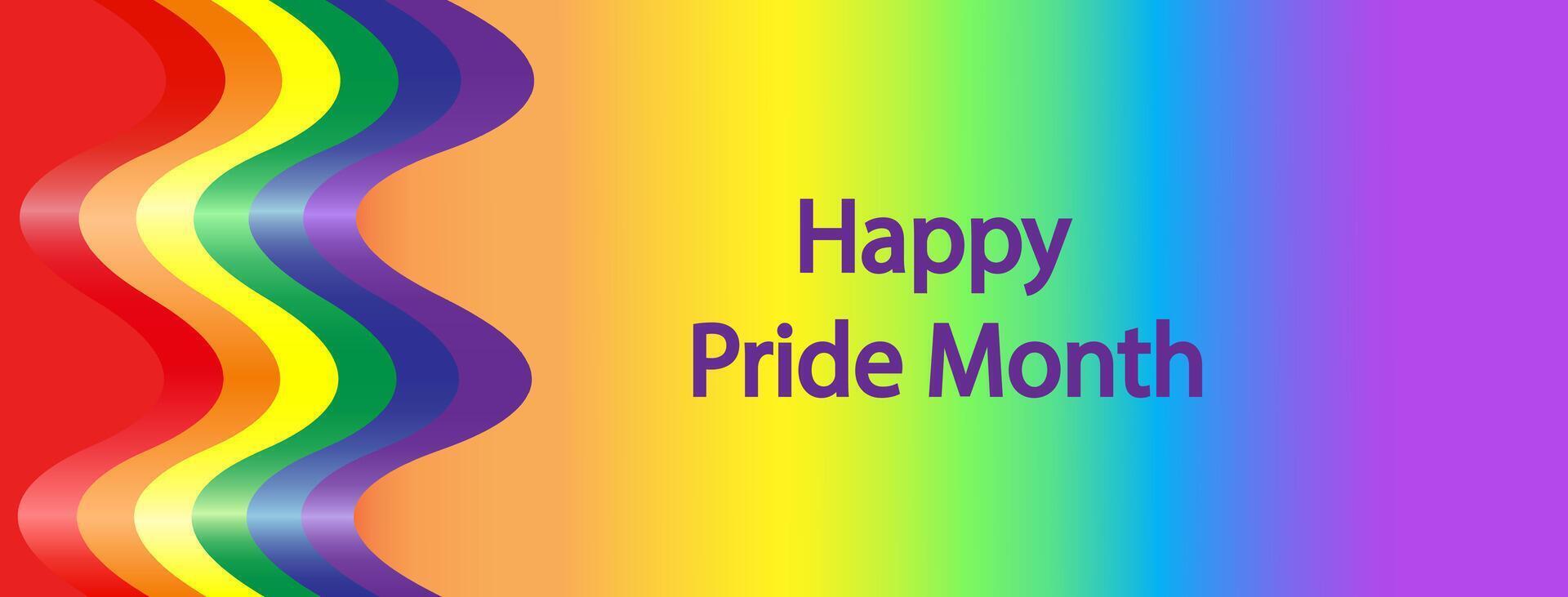 LGBTQ pride month banner. Rainbow PRIDE month with festival parades, parties and social events. Colorful rainbow flag. design template. LGBTQIA Pride Month Text. Pride flag . vector