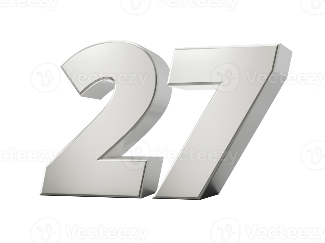 Silver 3d numbers 27 Twenty seven. 3d illustration png