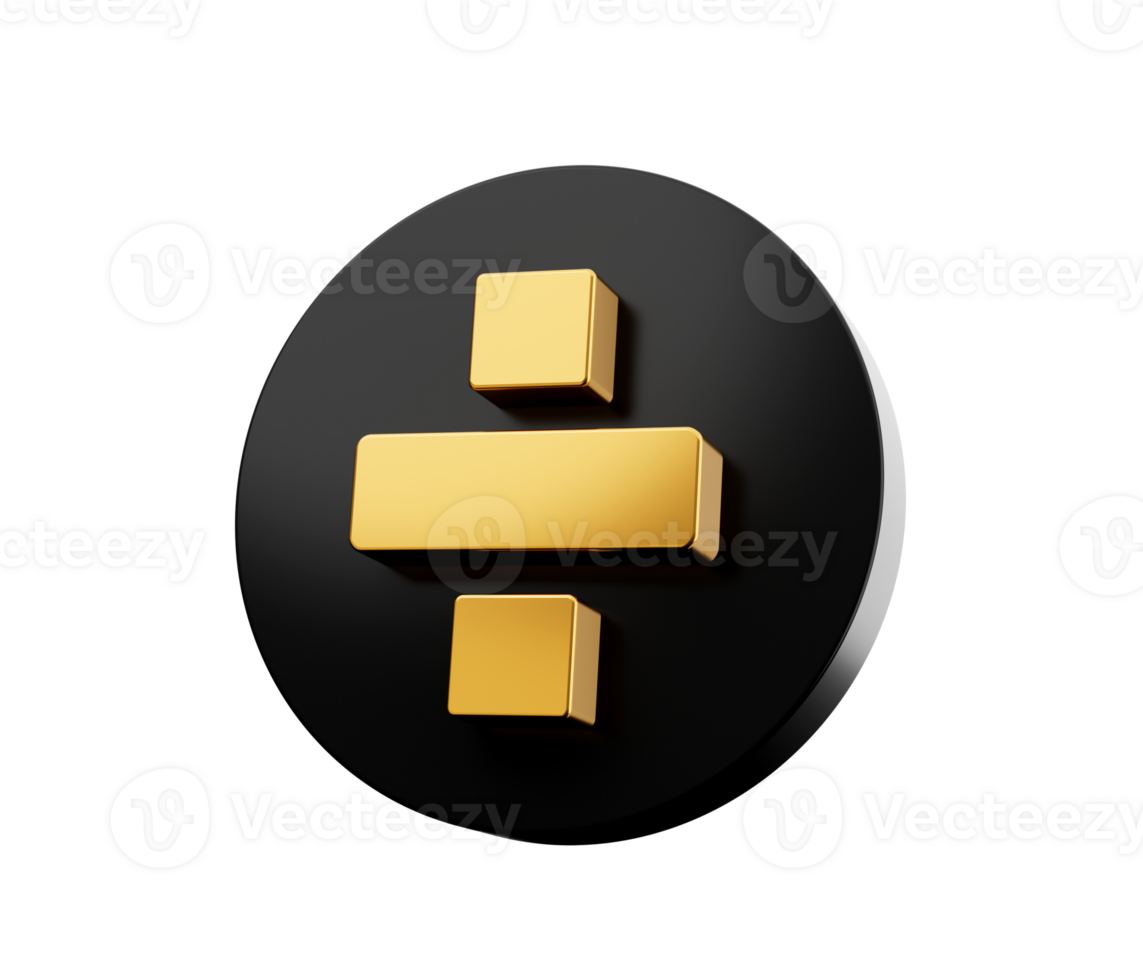 Golden 3d math Divide symbols with Black icon - 3D illustration png