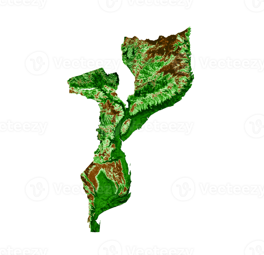 Mozambique Topographic Map 3d realistic map Color 3d illustration png