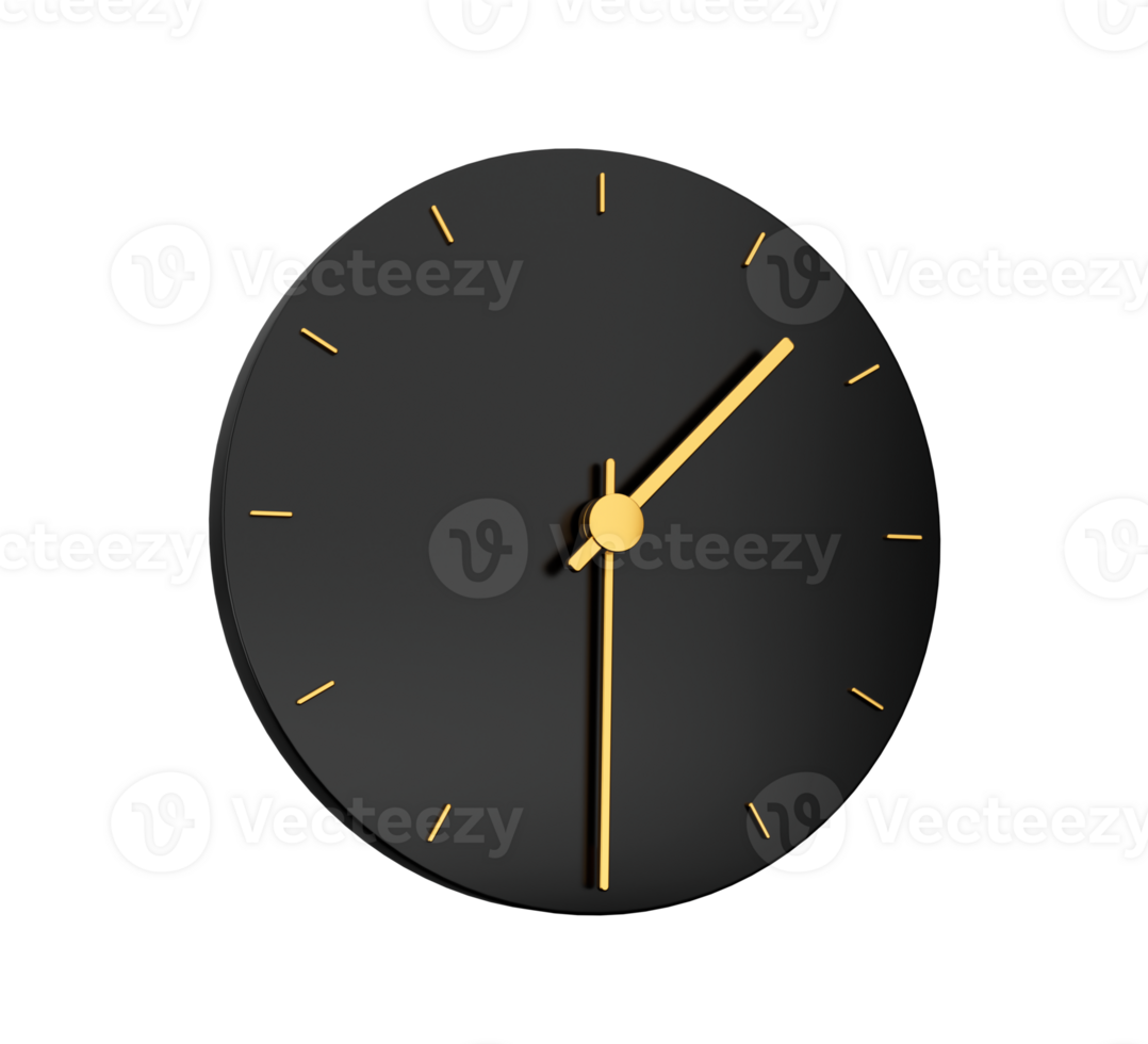 Premium Gold Clock icon isolated half past One o clock black icon Time icon One thirty 3d illustration png