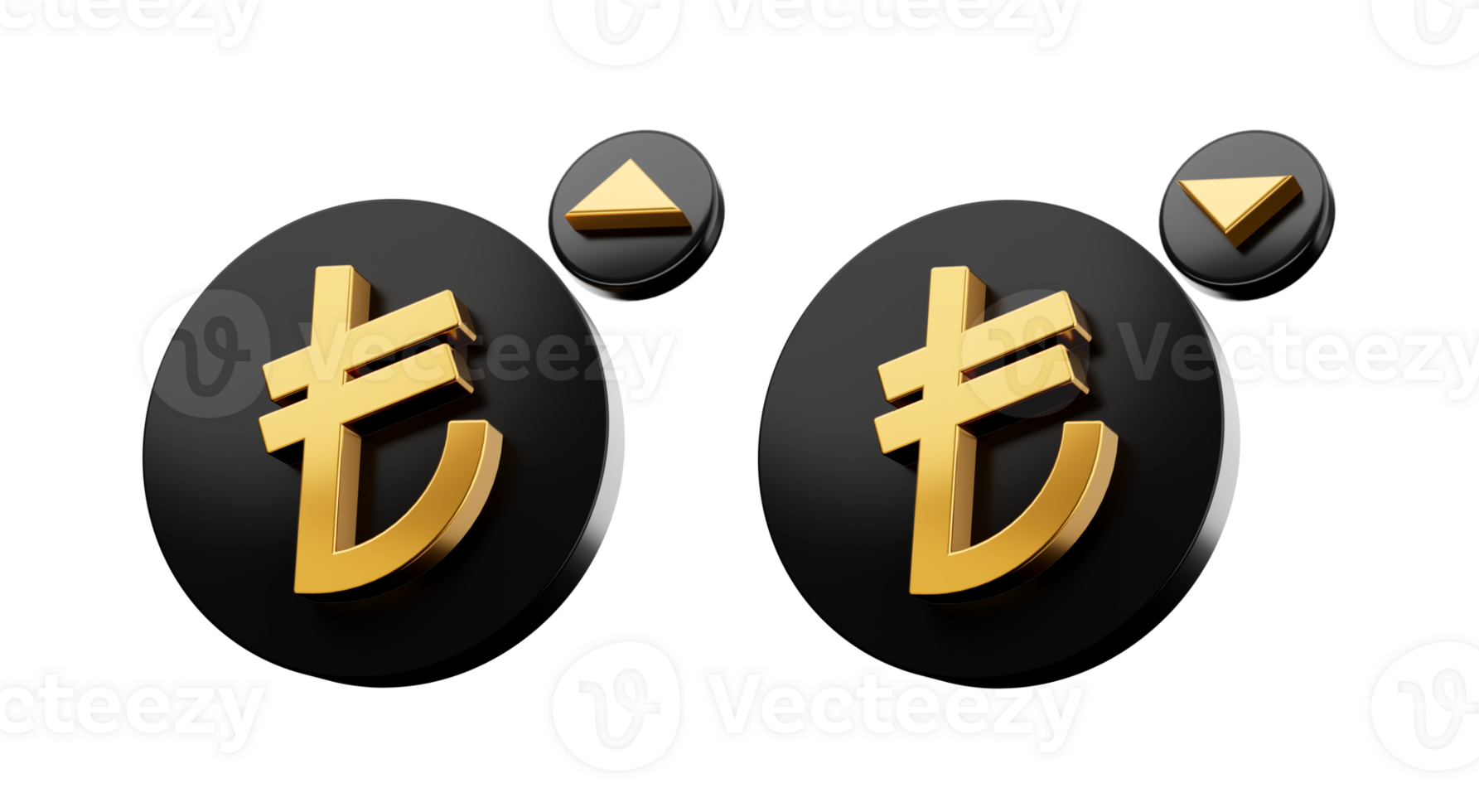 Turkish money currency Up and down Gold Turkish Lira icon with Black arrow 3d illustration png