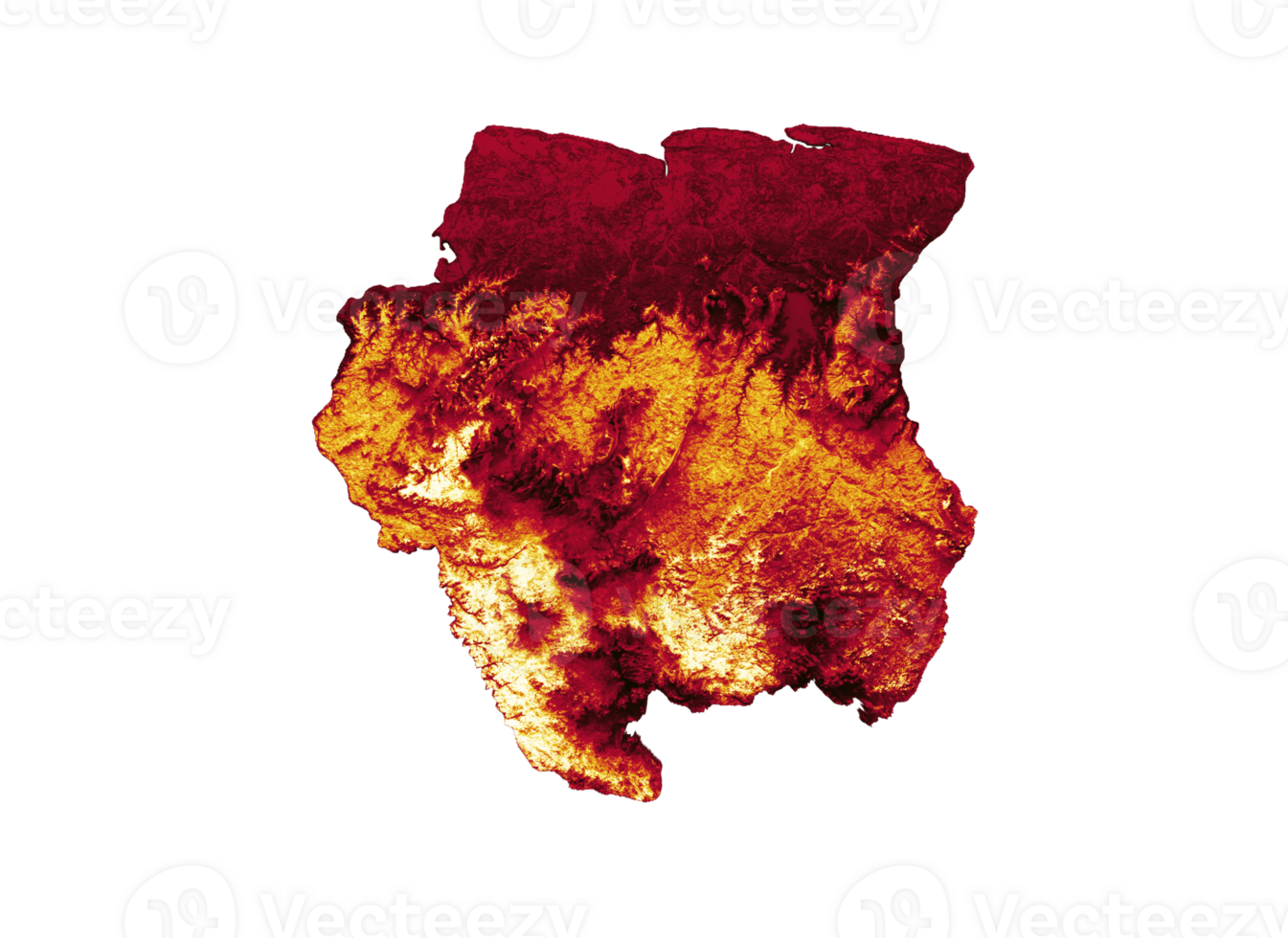 suriname carta geografica con il bandiera colori giallo e rosso ombroso sollievo carta geografica 3d illustrazione png