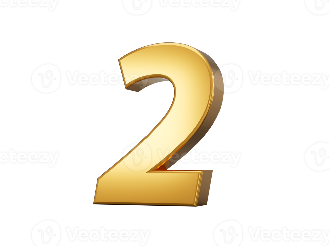 Two, golden number 2 3d illustration png