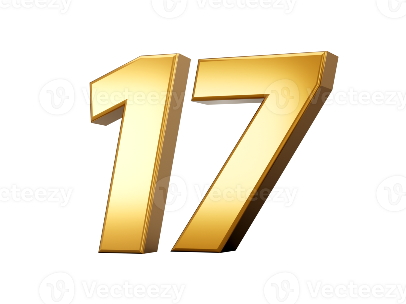 Gold number 17 Seventeen . shiny 3d number 17 made of gold 3d illustration png