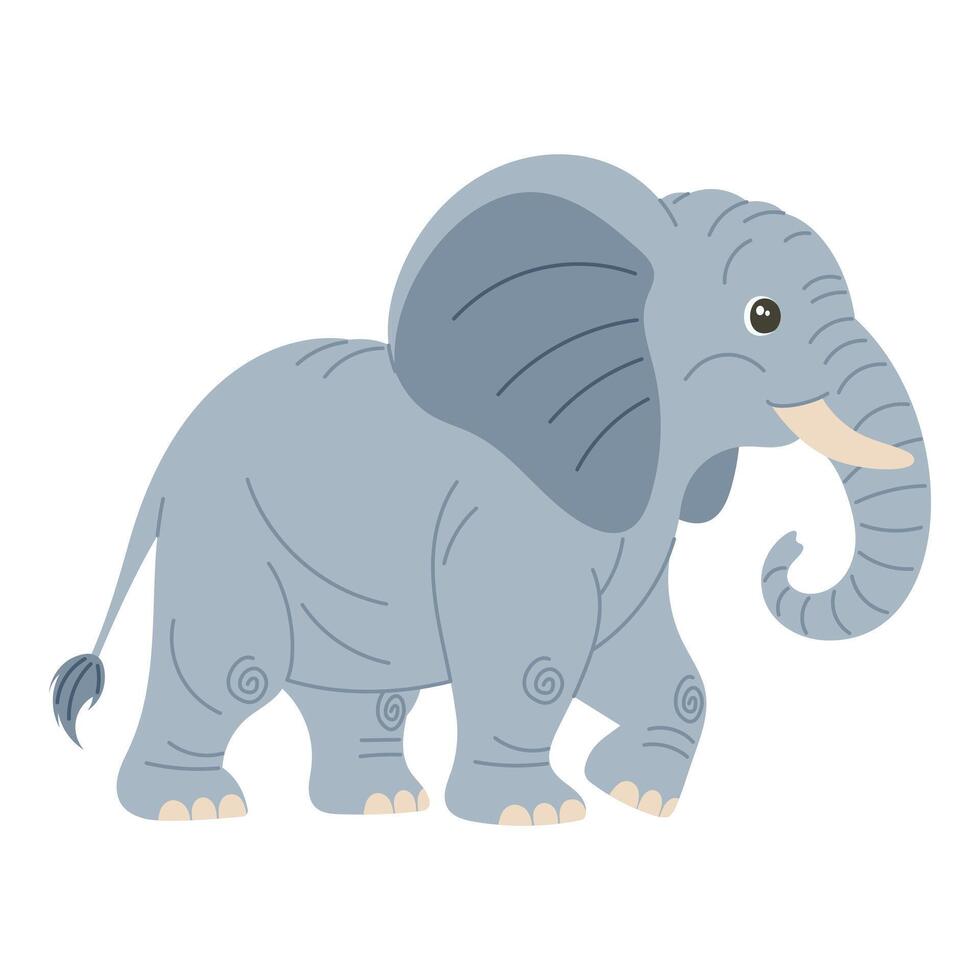 linda dibujos animados elefante para niños ilustración en plano estilo. para póster, saludo tarjeta y para niños diseño vector