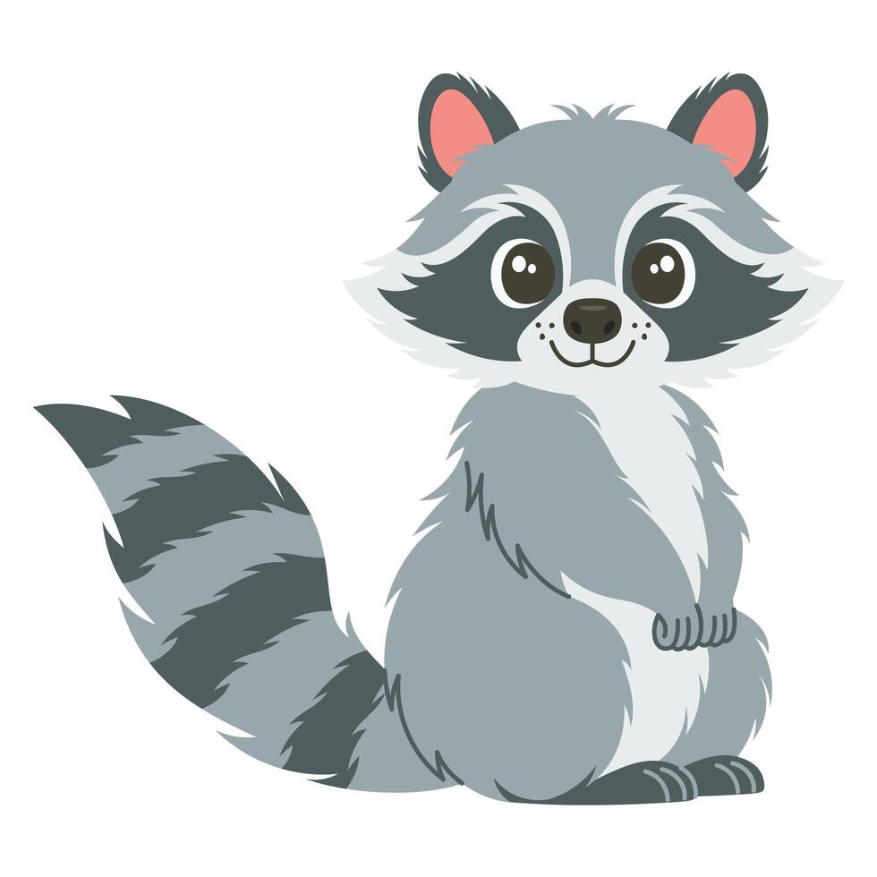 Cute cartoon raccoon children's illustration in flat style. For poster, greeting card and children's design vector