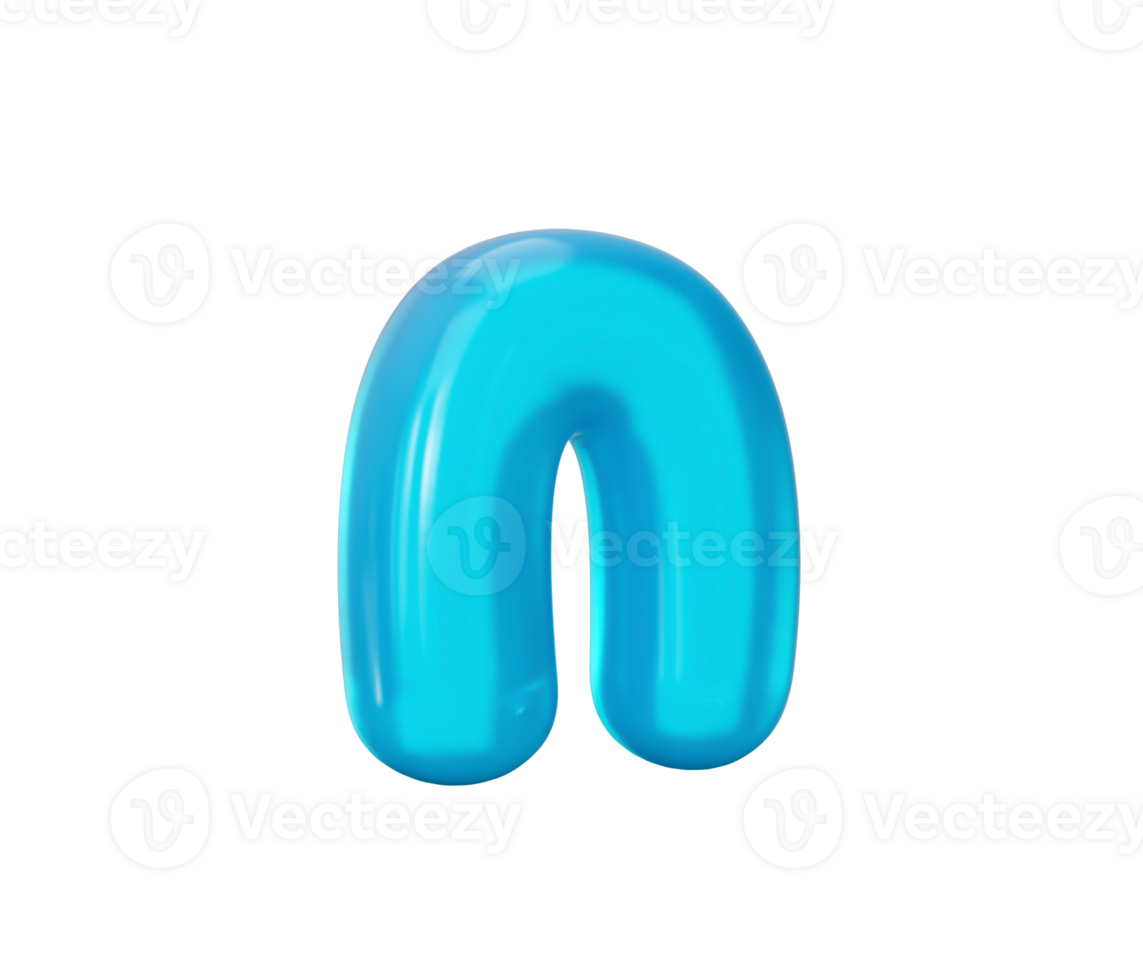 Letter n made of Aqua blue jelly liquid. 3d alphabet small letters 3d illustration png