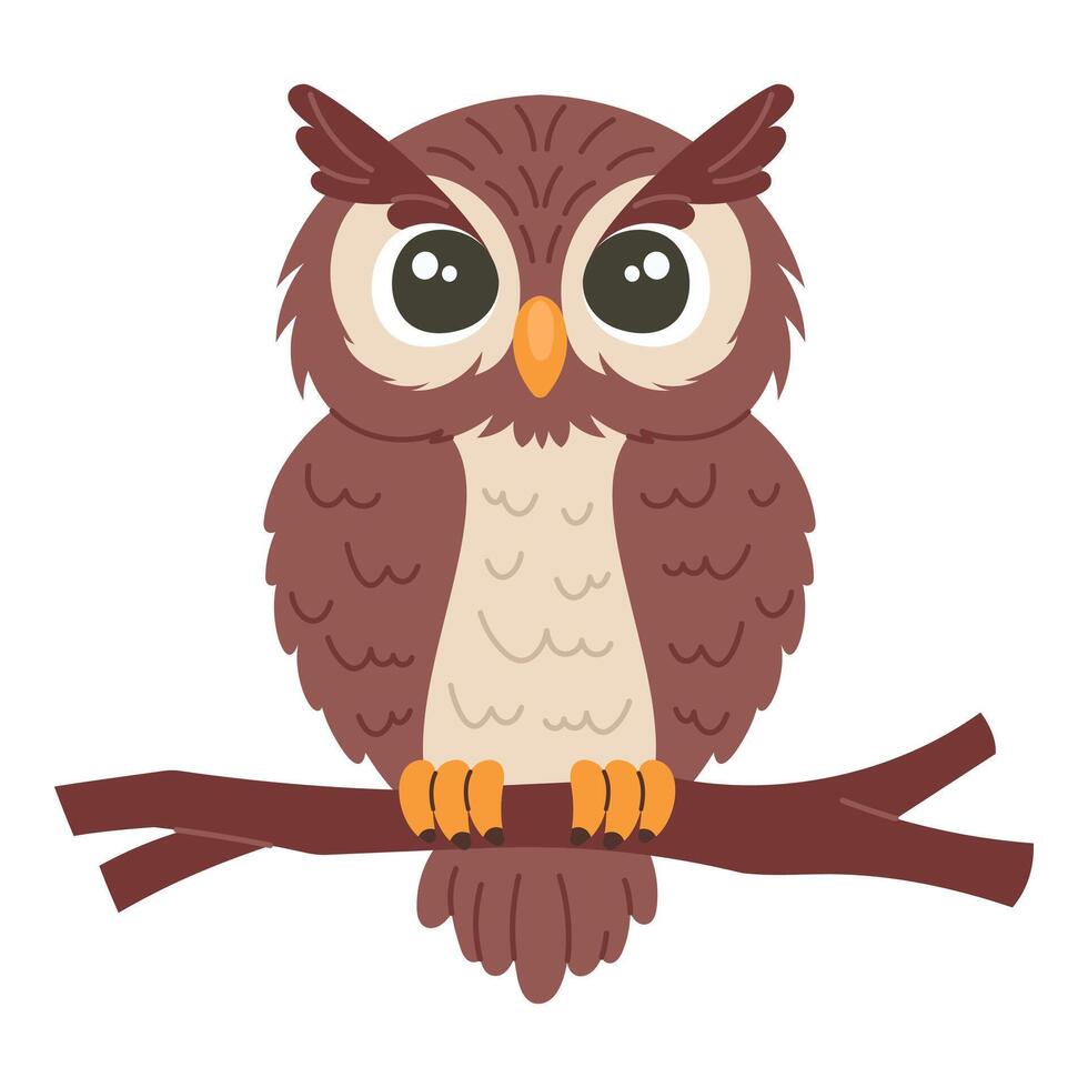 Cute cartoon owl children's illustration in flat style. For poster, greeting card and children's design vector