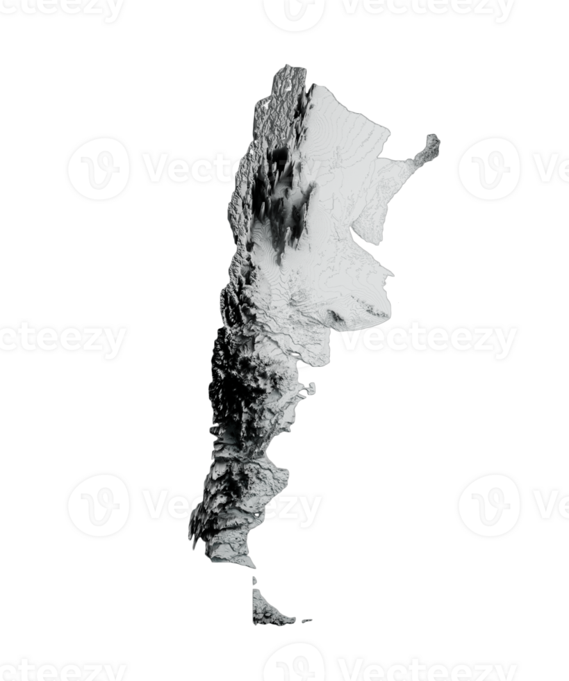 Argentina. mapa de relevo sombreado com ilustração 3d de bandeira png