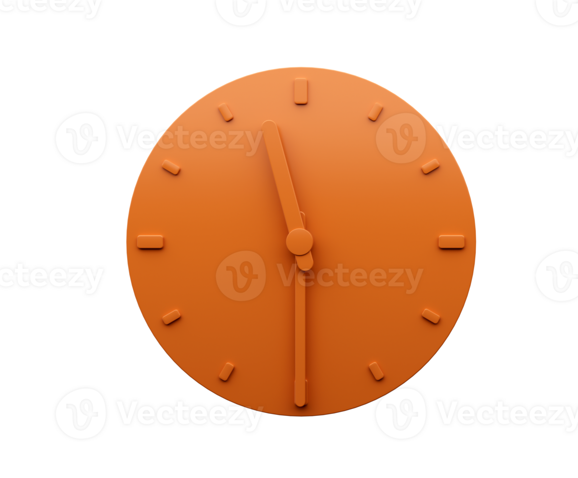 Minimal Orange clock Half past Eleven o'clock abstract Minimalist wall clock 3d Illustration png