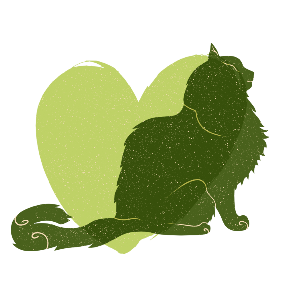 Cat and heart silhouette illustration in pastel colors. png