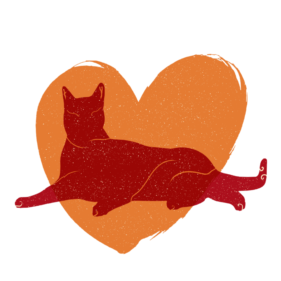 gatto e cuore silhouette illustrazione nel pastello colori. png