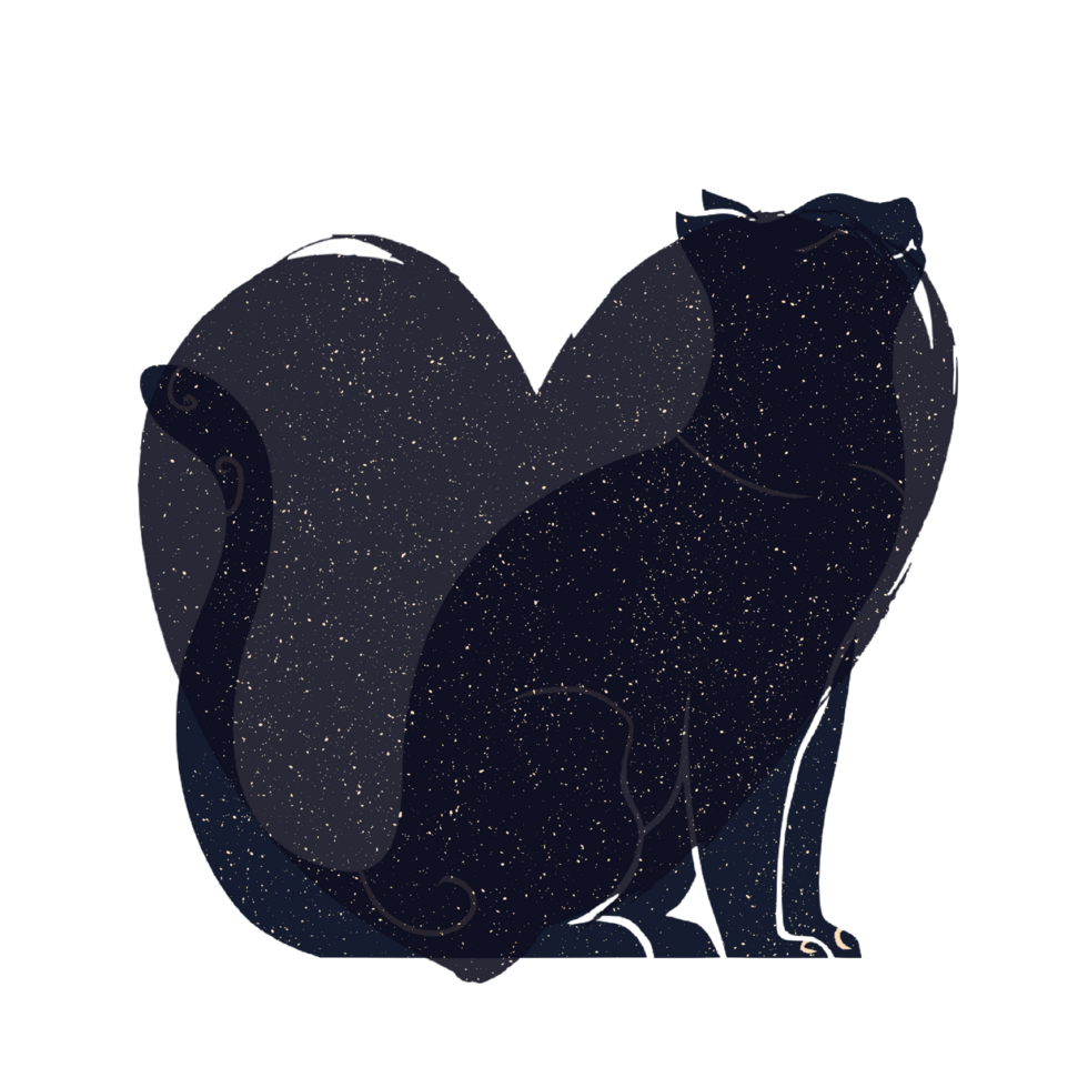 Cat and heart silhouette illustration in pastel colors. png