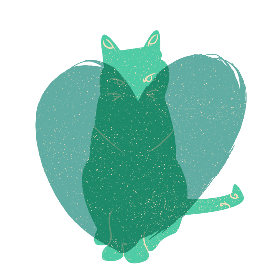 Cat and heart silhouette illustration in pastel colors. png