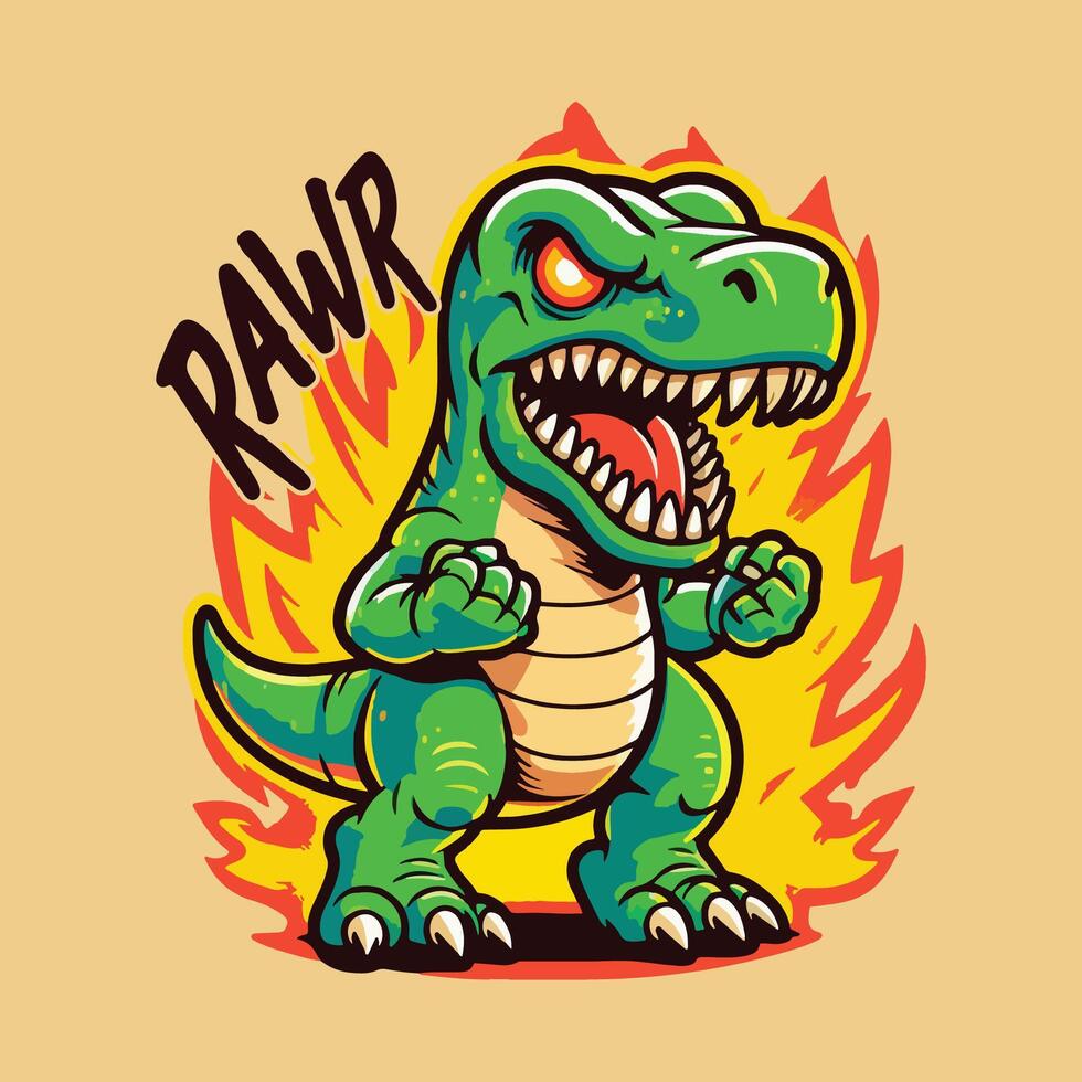 T-Rex Tyrannosaurus Rex Dinosaur burning illustration vector