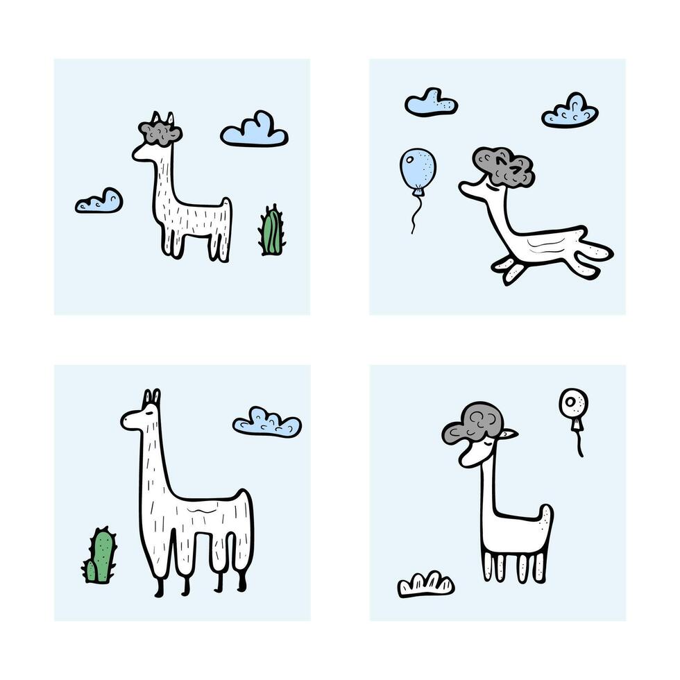 Lama concept. composition in doodle style. vector