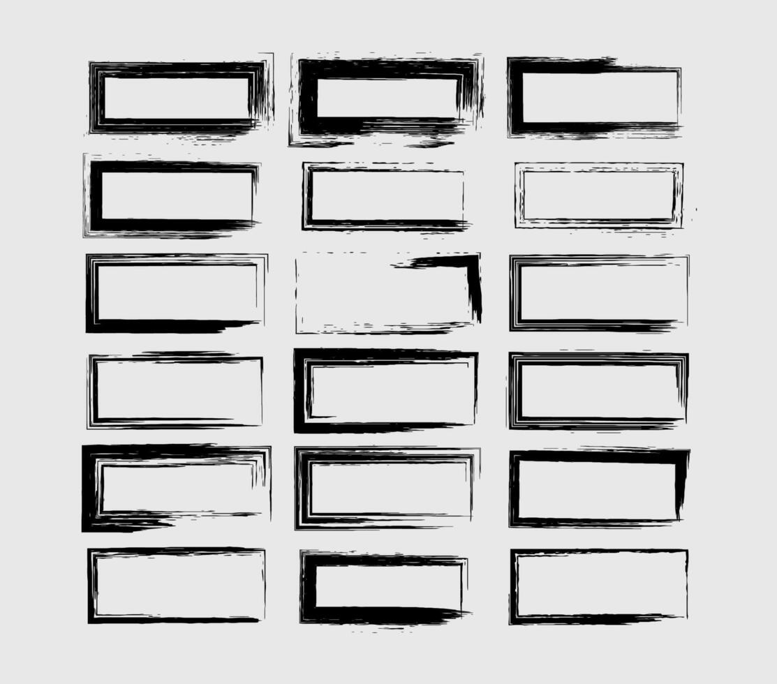 Set of black rectangle empy grunge frames. illustration. vector