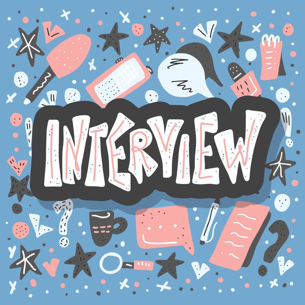 entrevista diseño póster. ilustración. vector