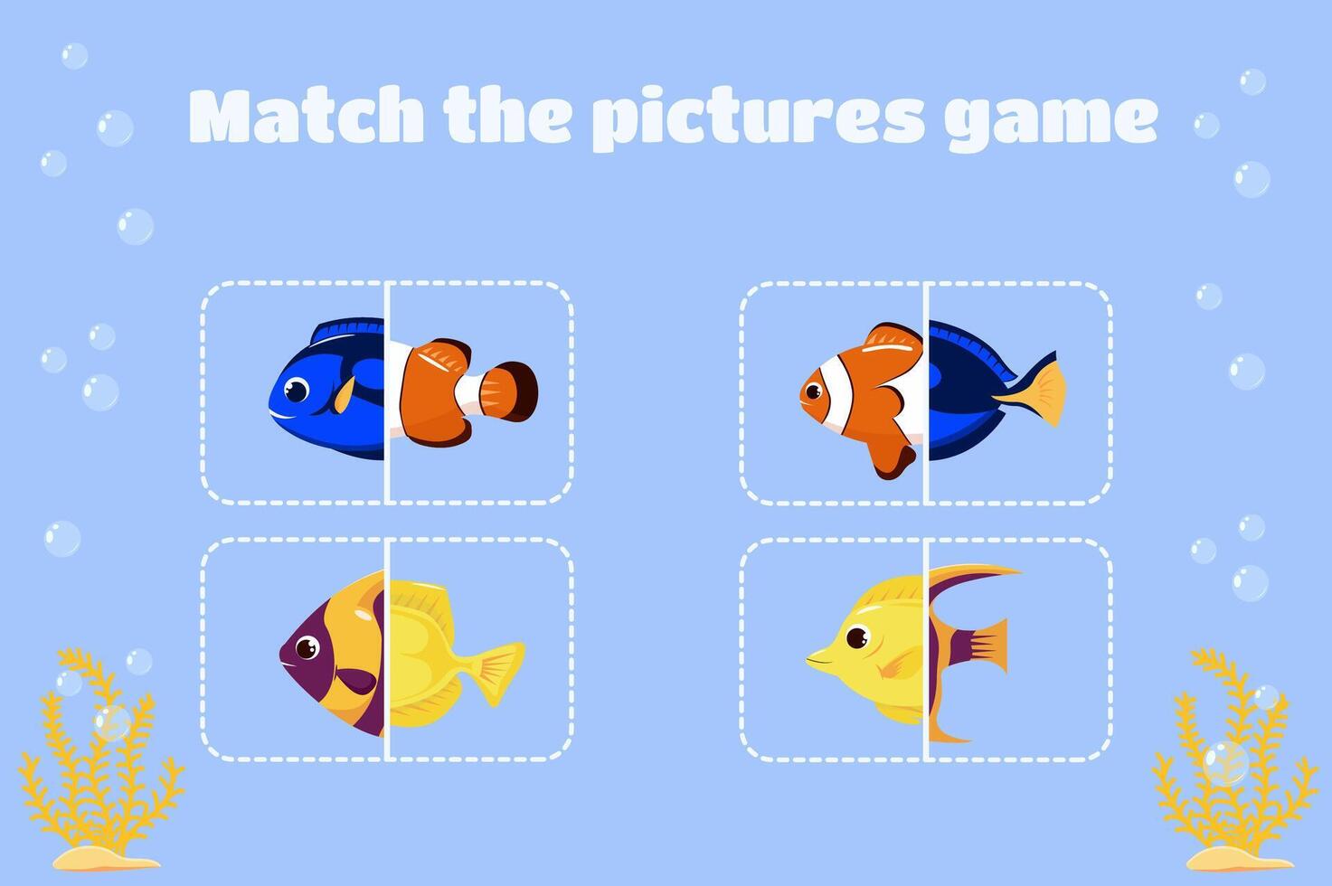 Sea Life Matching Game. Match the pictures game vector