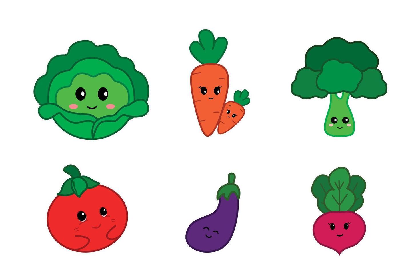 Set Cute cartoon vegetable characters collection vector