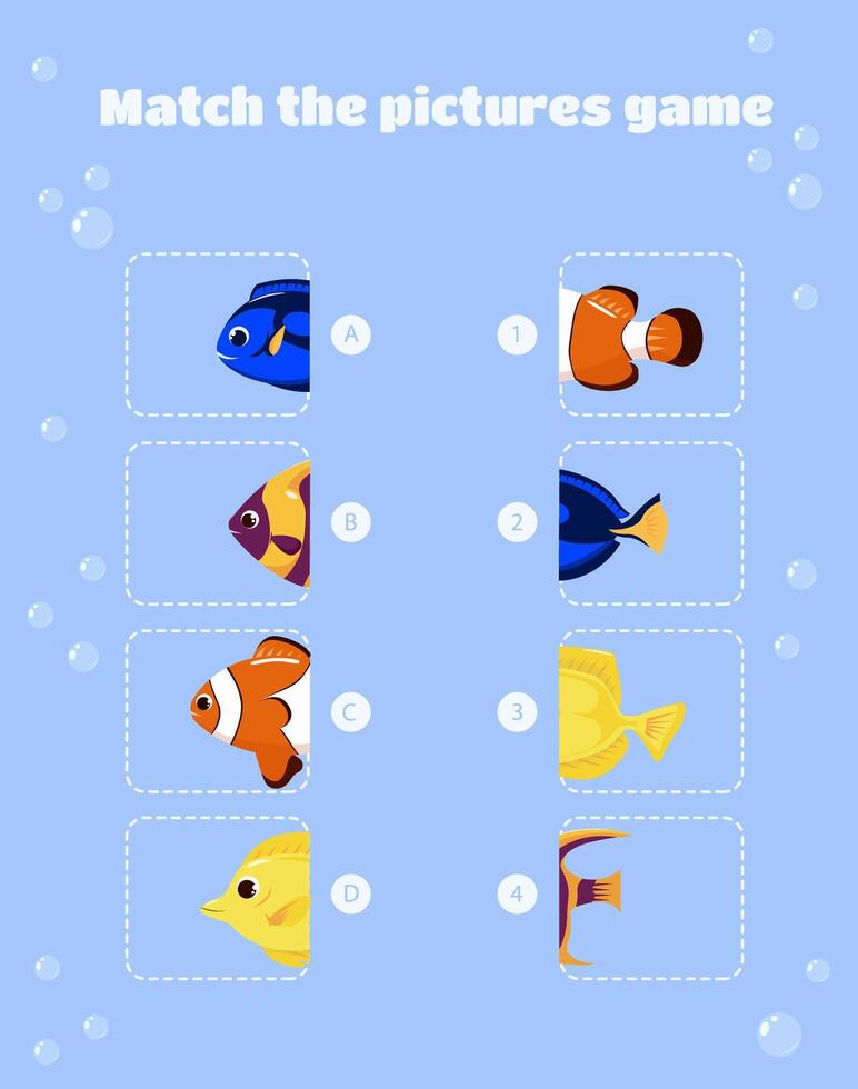 Sea Life Matching Game. Match the pictures game vector