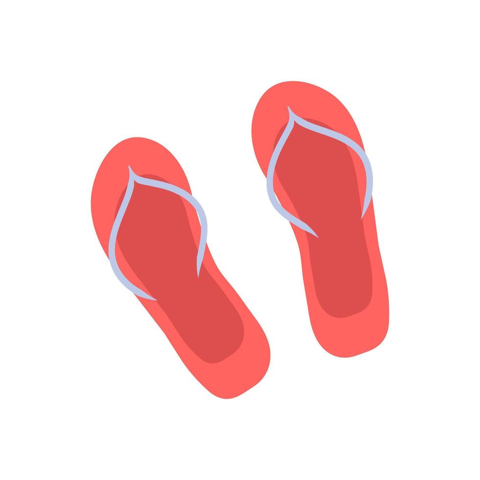 Plastic flip-flops beach accessories isolated, vacations concept. red color vector