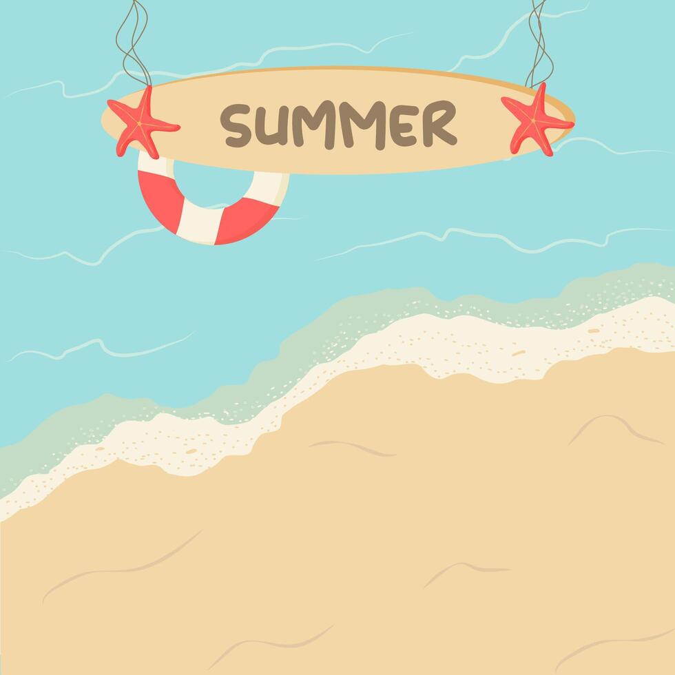 Summer background of the sea and the beach with a sign, beach banner vector