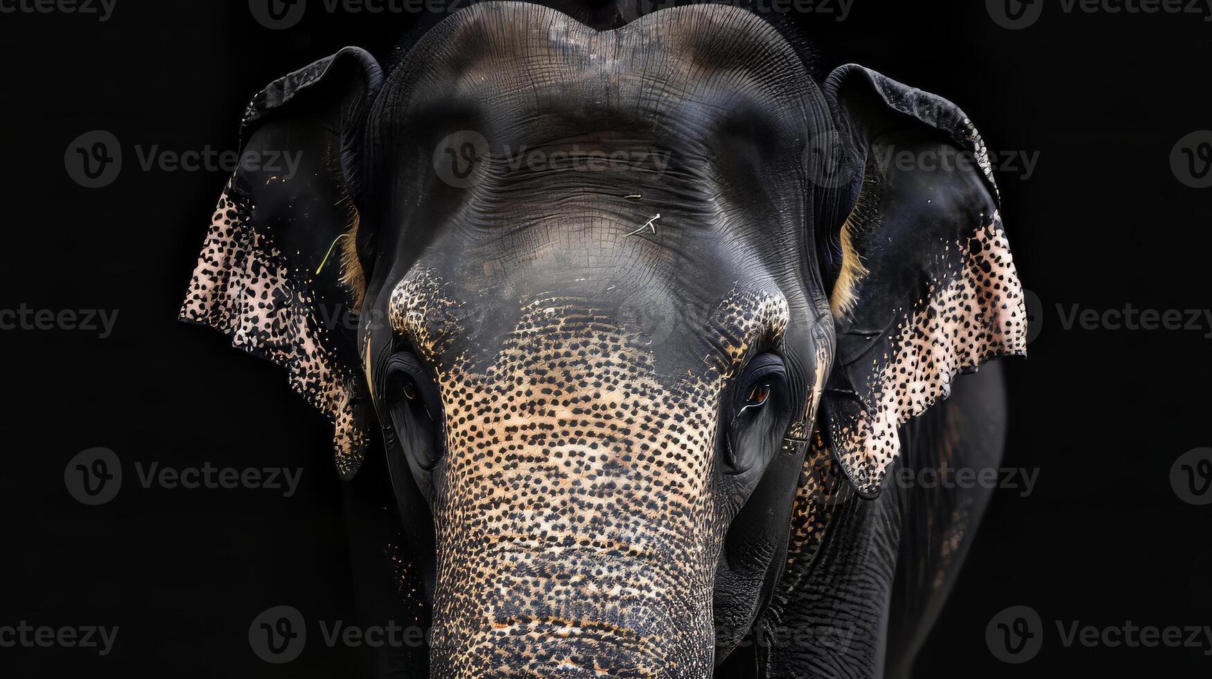 Close up of elephant on black background photo