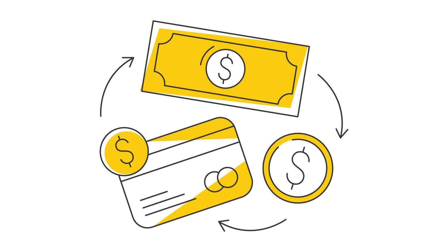 dinero en efectivo, pago tarjeta, moneda, dinero transferir, bancario transacción Servicio concepto. negocio y finanzas, plano estilo. para bandera, póster, pegatina, icono, anuncio vector