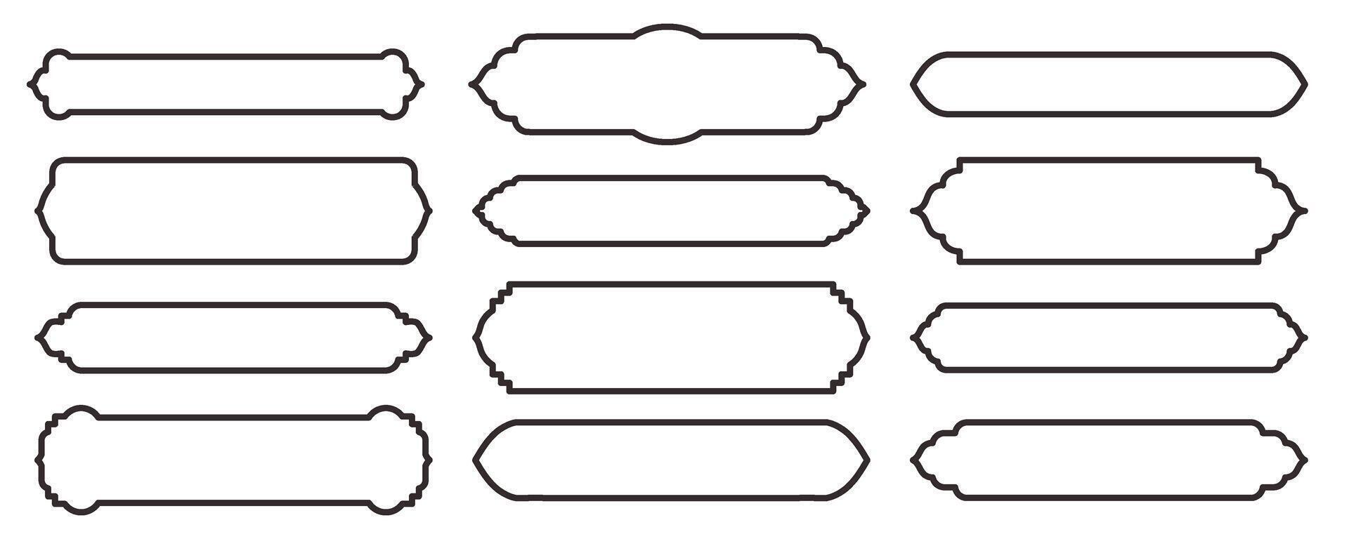 Collection of traditional Islamic horizontal window or door shapes for border or separator design. Set of Mosque Muslim frames in outline. vector