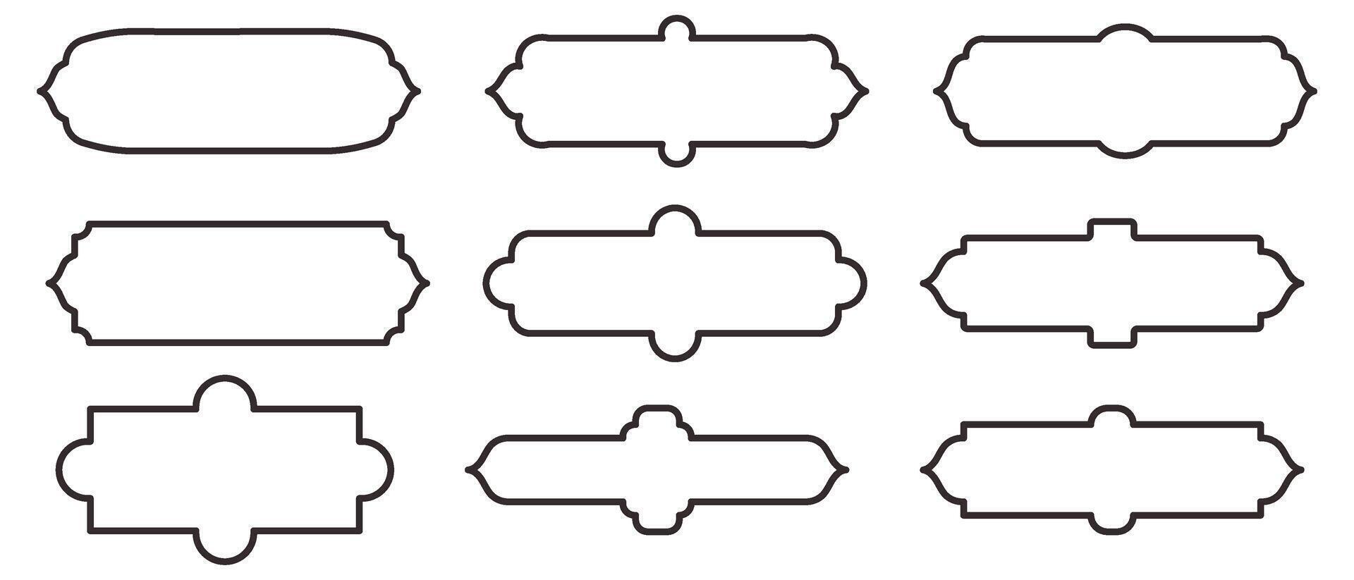 Islamic traditional horizontal windows or doors shape compilation for borders or separator design. Set of Mosque Muslim frames depicted in outline. vector