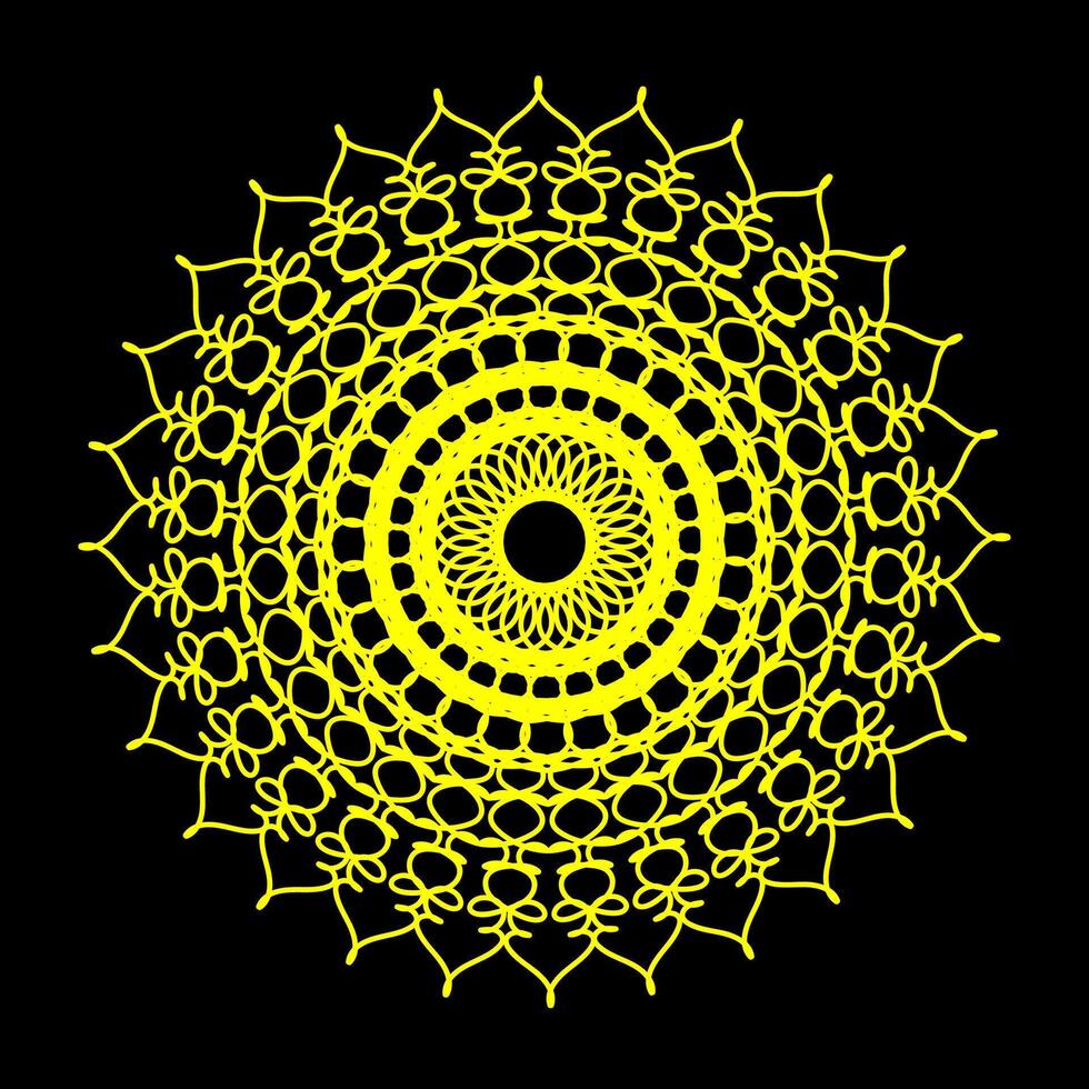 Beautiful round pattern in the form of a golden mandala on a black background vector