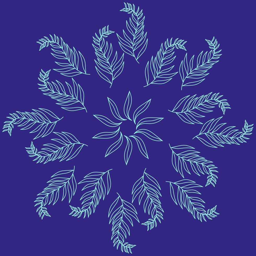 Round abstract pattern in the form of white leaves arranged in a circle on a blue background vector