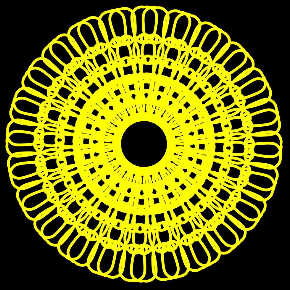 Abstract pattern in the form of a round yellow mandala on a black background vector