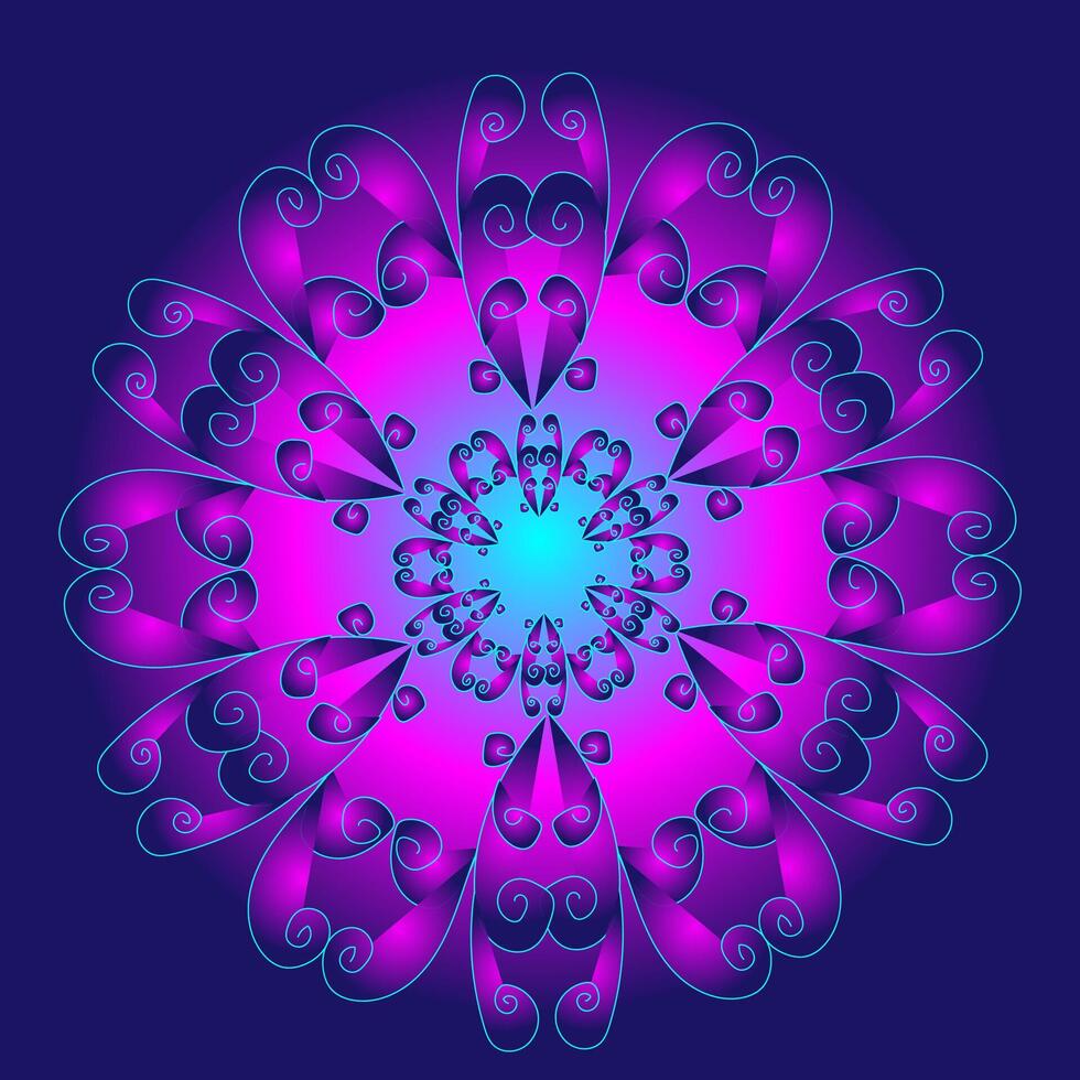 Round pink mandala pattern on a blue background vector