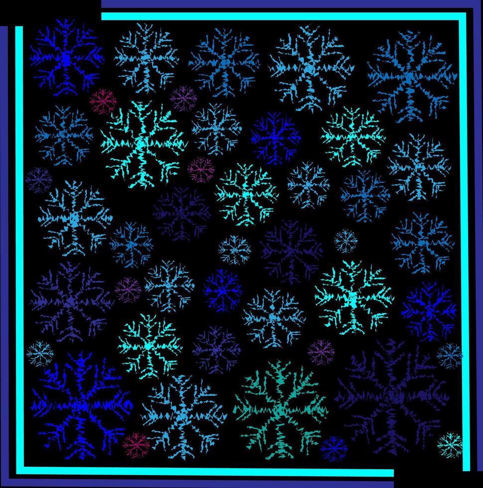 Abstract pattern in the form of a set of blue snowflakes on a black background vector