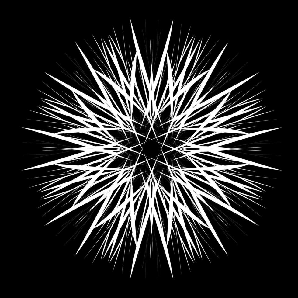 White round abstract pattern on a black background in the form of a snowflake vector