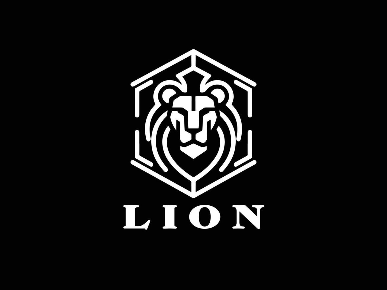 hexágono león logo vector