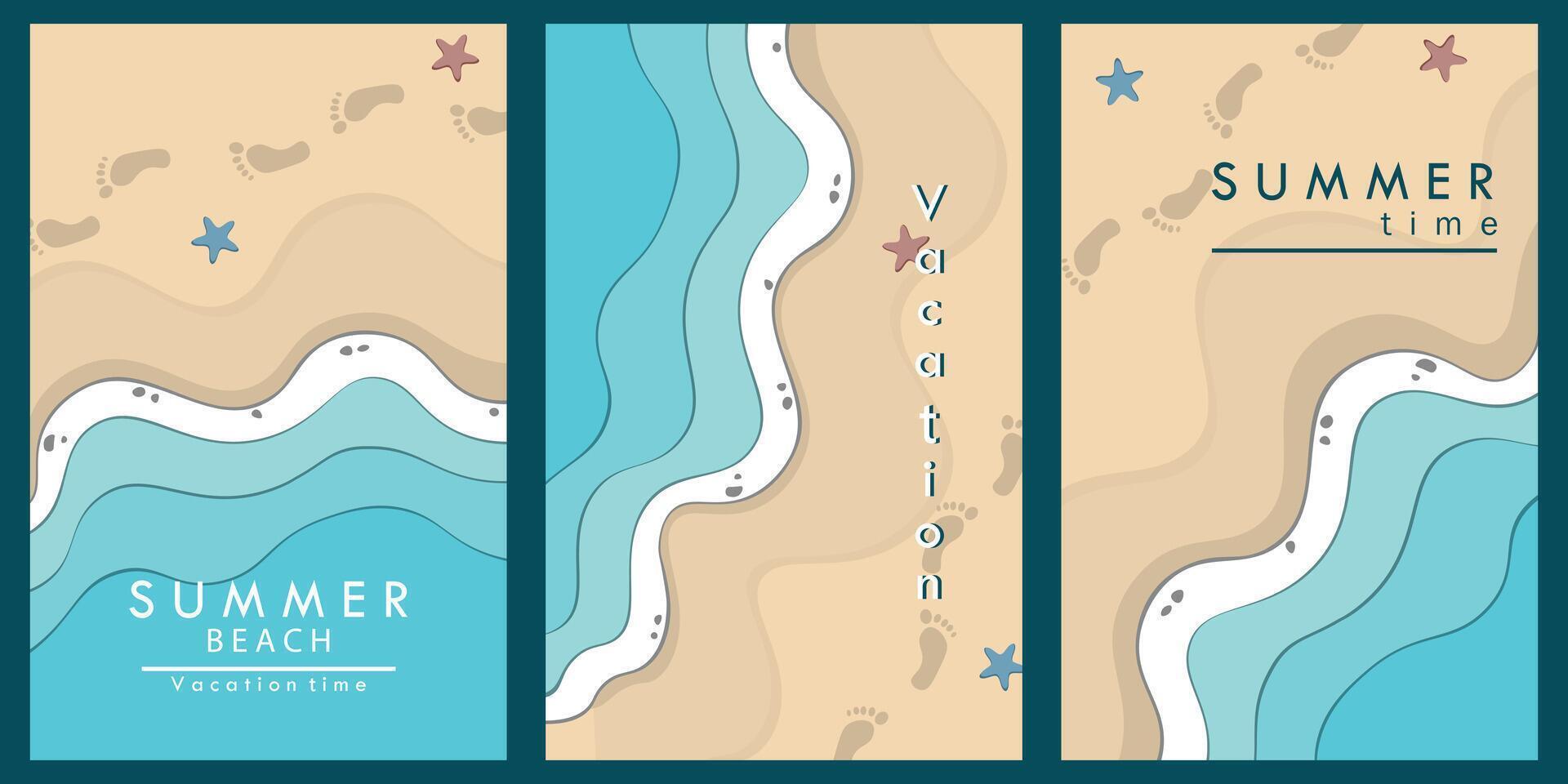 Set of beach paper cut banner vector