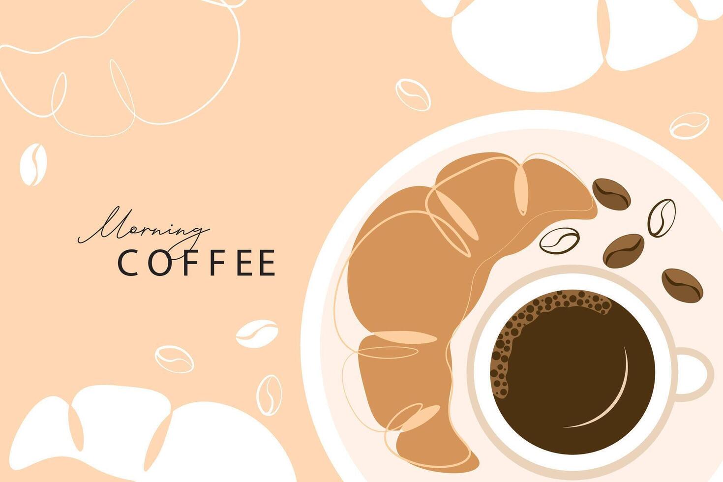 Set of croissant and coffee vector