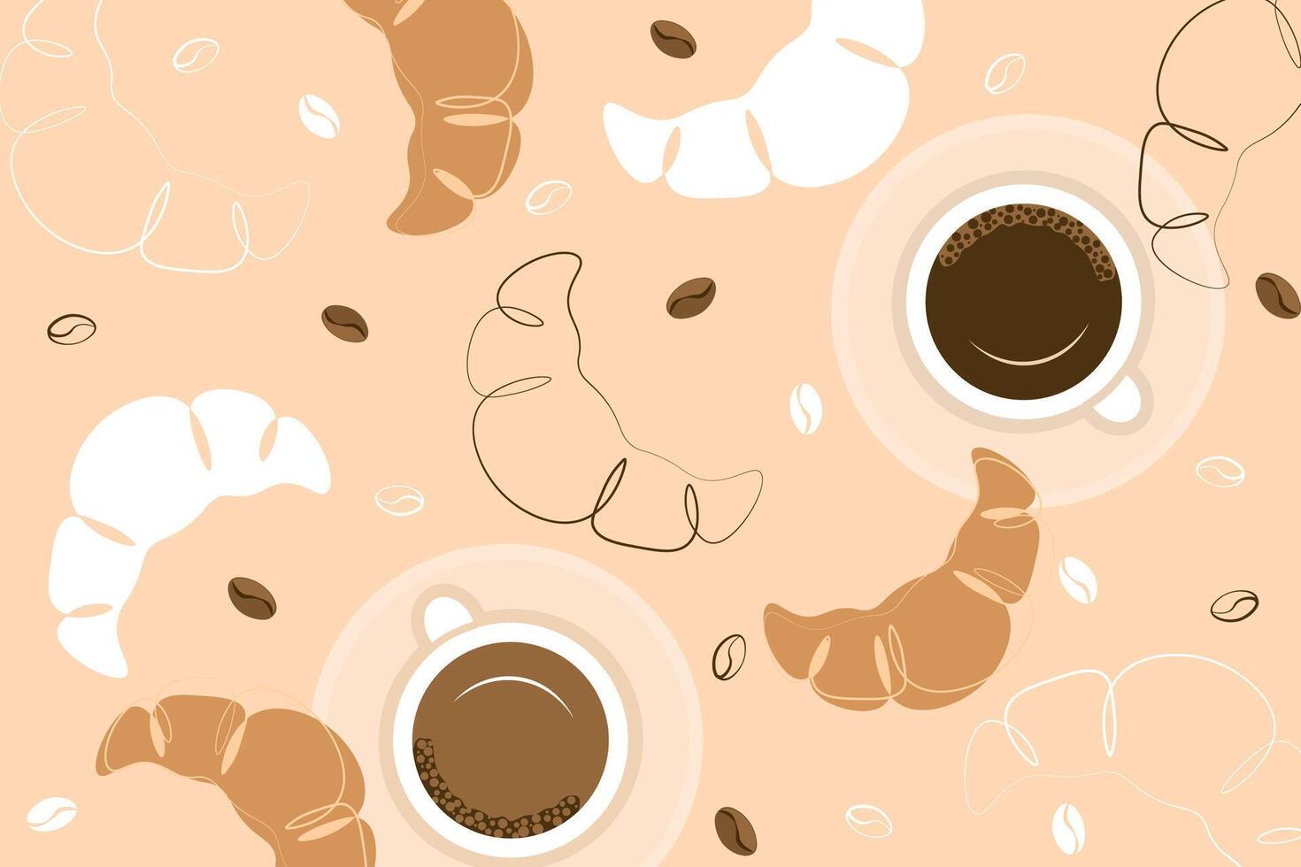 Set of croissant and coffee pattern vector