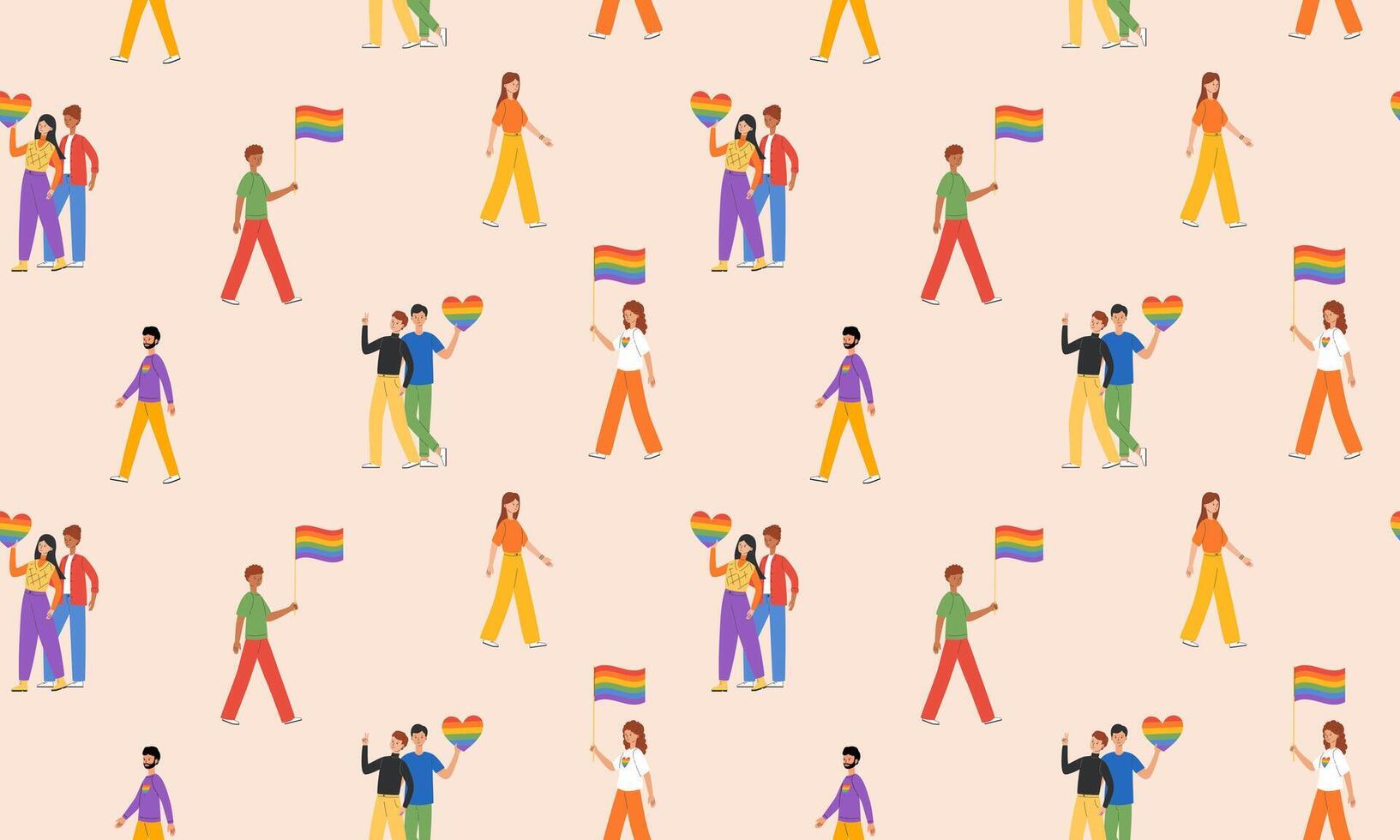 Seamless pattern with different people LGBT community. Gays, lesbians, transsexuals and bisexual celebrating LGBT pride month. LGBTQ pride. illustration in flat style vector