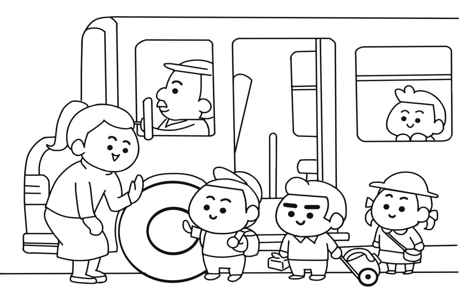 kids going to school by bus. vector